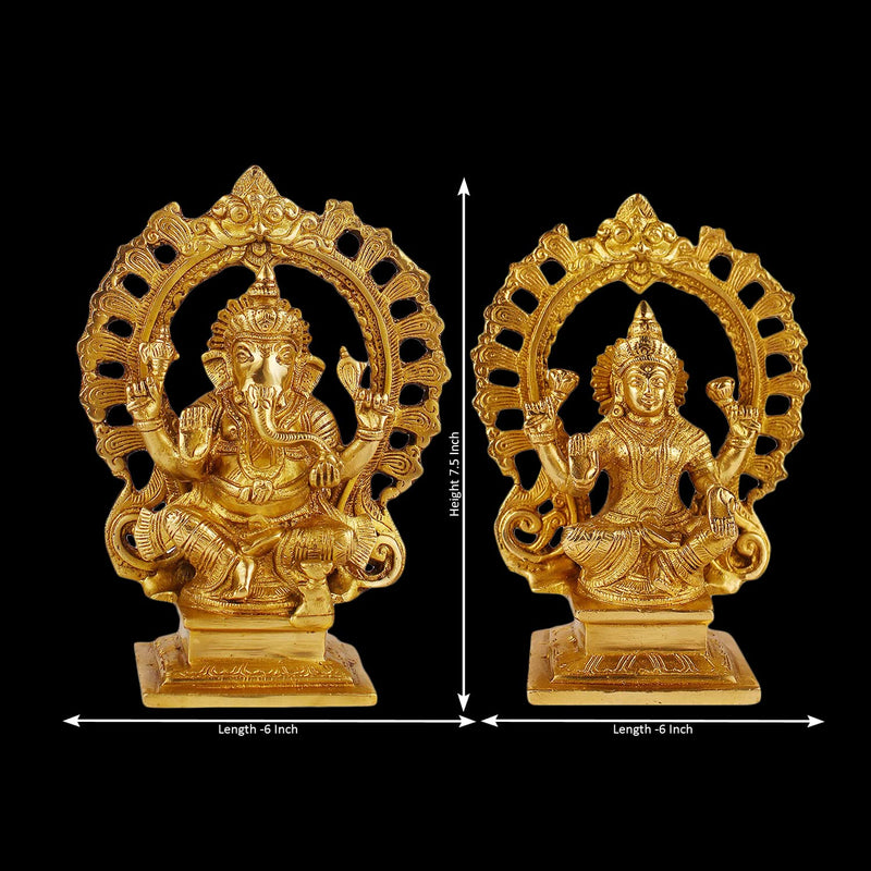 Brass Laxmi Ganesh in Sitting Posture Idol (Height 7.5 Inch)