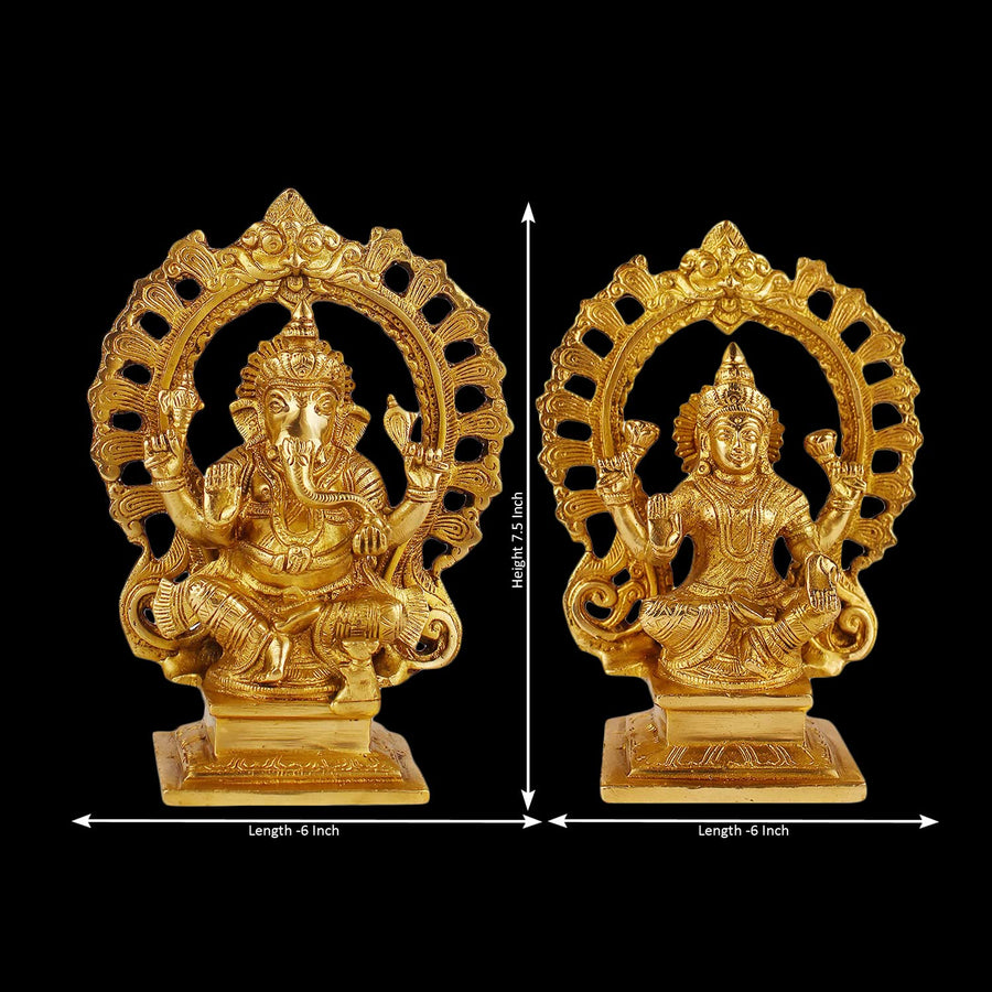 Brass Laxmi Ganesh in Sitting Posture Idol (Height 7.5 Inch) Craft Detail