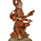 Brass Big Size Maa Goddess Saraswati Seated on Wooden PedestalI dol for Home Decor and Pooja (Height 30 Inch)