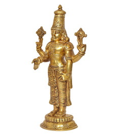 Brass Tirupati Bala Ji figurine statue, side view with four arms raised, decorative base