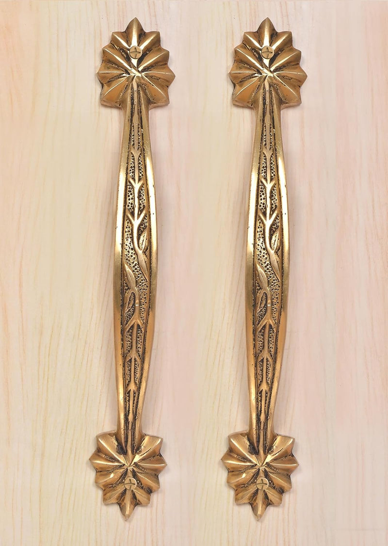 Brass Leaf Carved Design Main Door Handle Pair (Pack of 2) (Height : 12 inch)