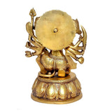 Brass Panchmukhi Hanuman idol, back view, circular halo and engraved figure details