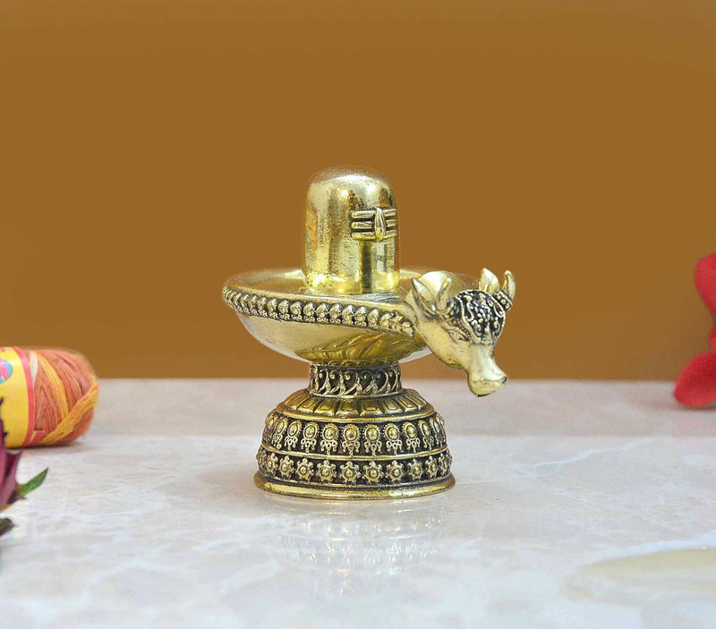 Bronze Shivling with Nandi For Pooja Room (Height: 3 inch)