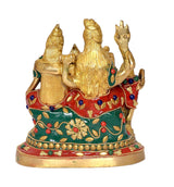 Brass Shiv Parivar idol, side view with detailed jewelry and raised blessing hands