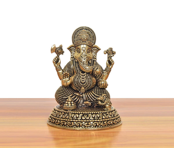 Superfine Brass Ganesh Statue (Height 3.5 Inch) Study Setting
