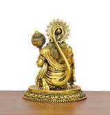 Golden Hanuman JI brass statue, rear view with ornate back crown and long tail