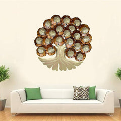 Iron tree wall hanging with warm LED lights, bronze floral canopy and golden branches