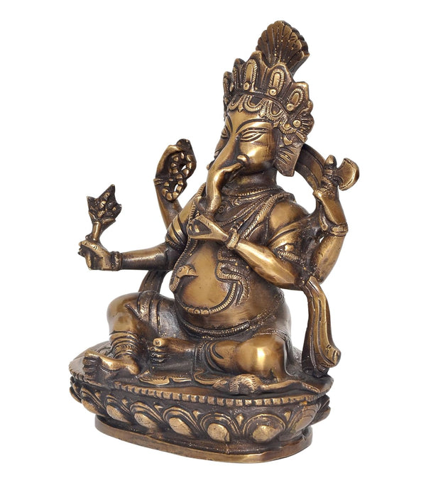 Brass Lord Ganesha Idol Sitting Ganesh Statue Decorative Sculpture for Home Decor Office Mandir Pooja Temple (Height 8 Inch) Study Setting