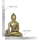 Brass meditating Buddha statue, height 11 in, width 8.5 in, seated Dhyan mudra