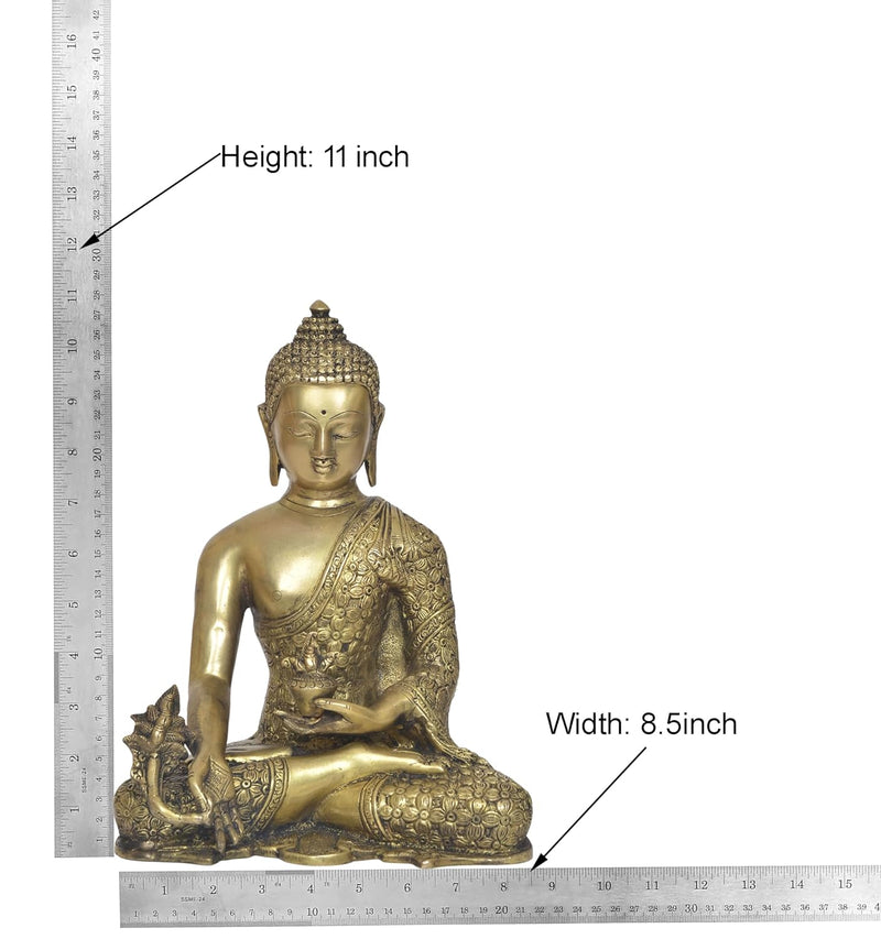 Brass Dhyan Mudra Buddha Statue - Handcrafted Spiritual Decor for Home Decor and Office Decor - Meditating Buddha Idol (Height 11 Inch)