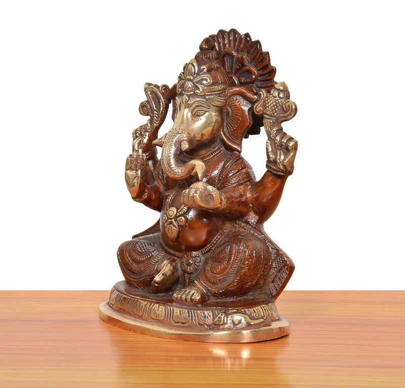 Brass Handcrafted Ganpati Bappa Murti (Height 7.5 Inch)