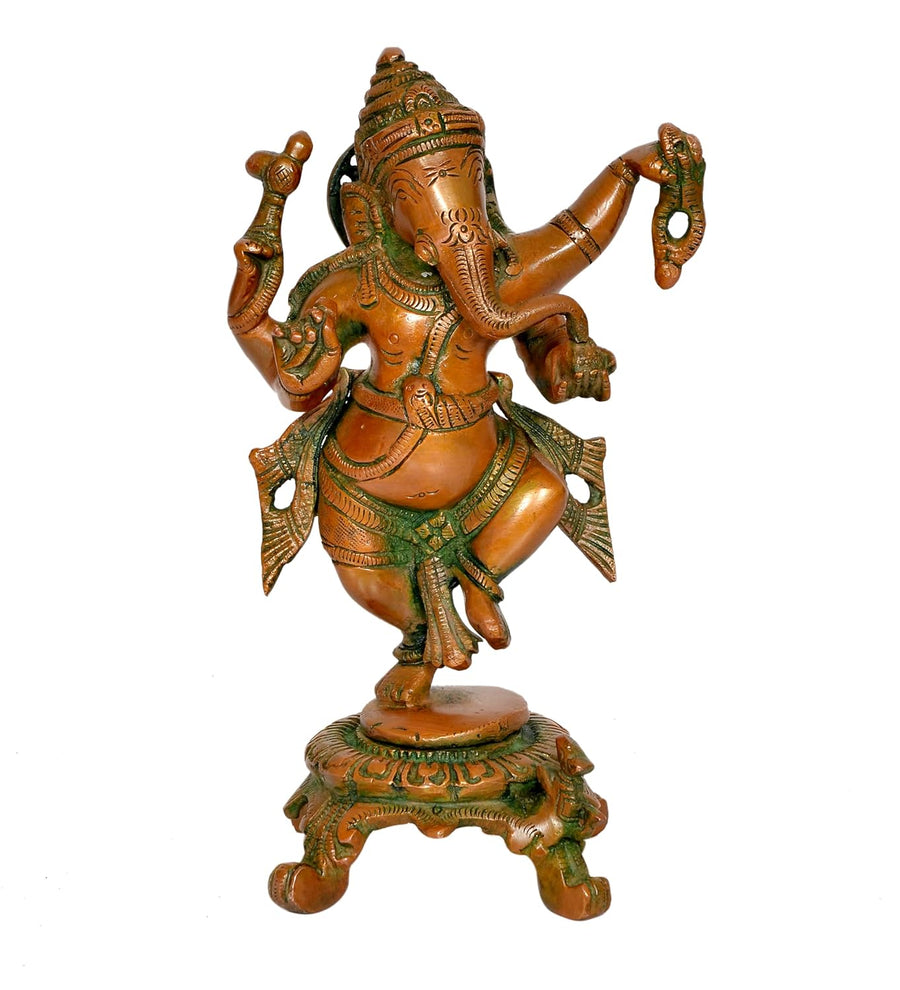Brass Lord Dancing Ganesha Murti - Religious Statue for Home Temple (Height 7.5 Inch) Craft Detail