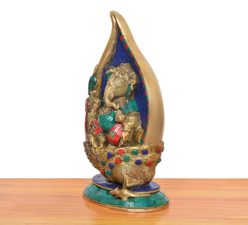 Brass Ganesha in Conch Seated Murti (Height: 5.5 inch)