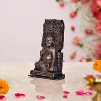 Copper Raghavendra Swami statue rear view, detailed crown and draped robe