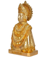 Brass Khatu Shyam idol statue, side view with textured robe and gold base plate
