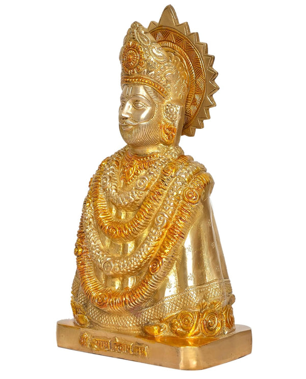 Brass Baba Khatu Shyam ji Idol Statue Showpiece for Home Decor and Pooja Decoration (Height:11.5 Inch) Study Setting