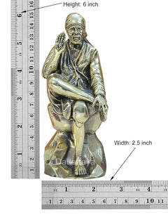 Brass Shirdi Sai Baba statue with measurement chart, height 6 inch