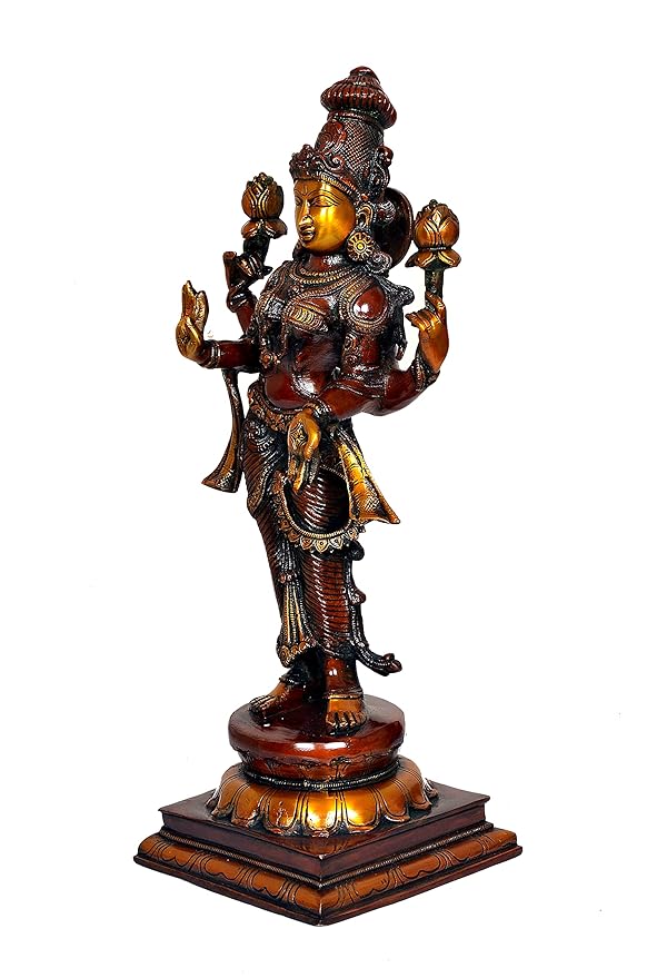 Lakshmi Idol in Standing Position Maha Lakshmi Brass Idol Laxmi MATA Brass Idol for Prosperity Golden Height 18 Inches Study Setting