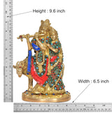 Brass Radha-Krishna cow idol statue, height 9.6 in, width 6.5 in
