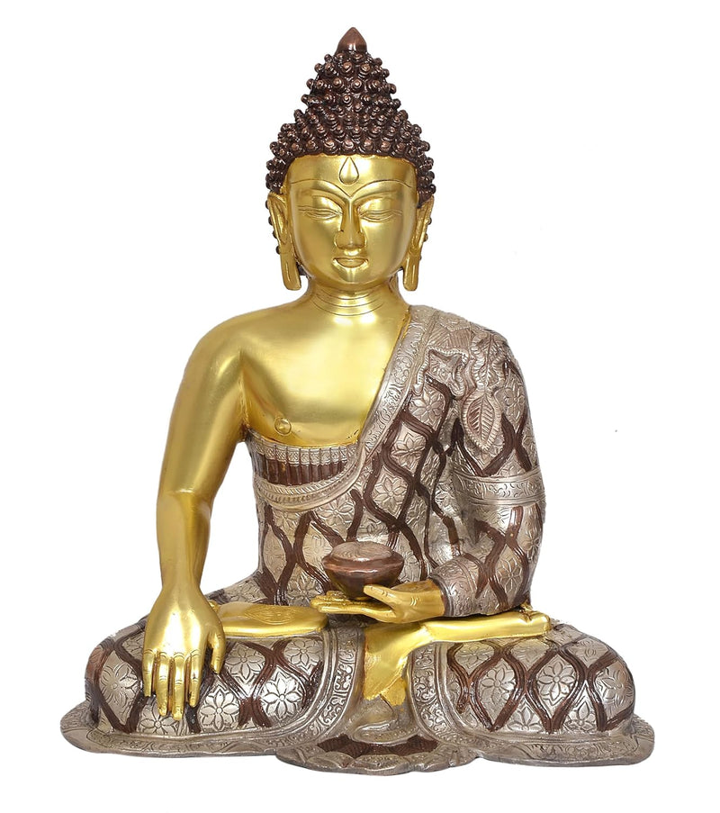 Brass Dhyan Mudra Buddha Statue - Handcrafted Spiritual Decor for Home and Office Decor - Meditating Buddha Idol (Height 17 Inch)