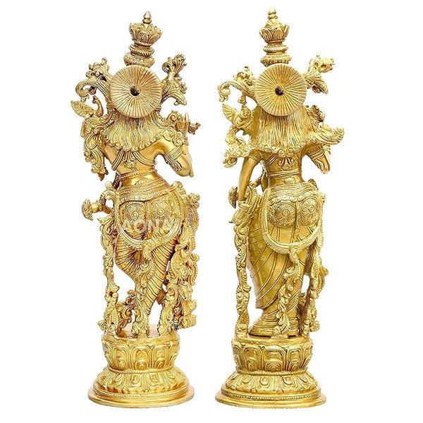 Brass Radha Krishna Idol Statue Sculpture Figurine for Home Temple Office Gift Multicolour Height 15 Inches Study Setting