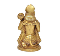 Brass Hanuman JI statue idol from back/side, carved robe and crown, 6 inch