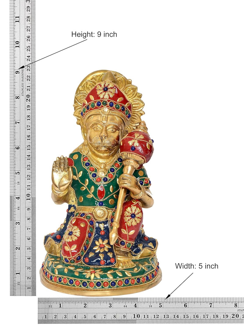 Brass Hanuman JI Sitting Statue Idol Sculpture Statue for Home Decor Pooja Mandir (Height: 9 Inch)