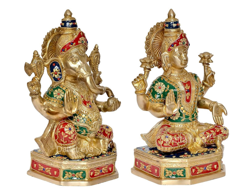 Brass Lakshmi Ganesh Statue (Height 14 Inch)