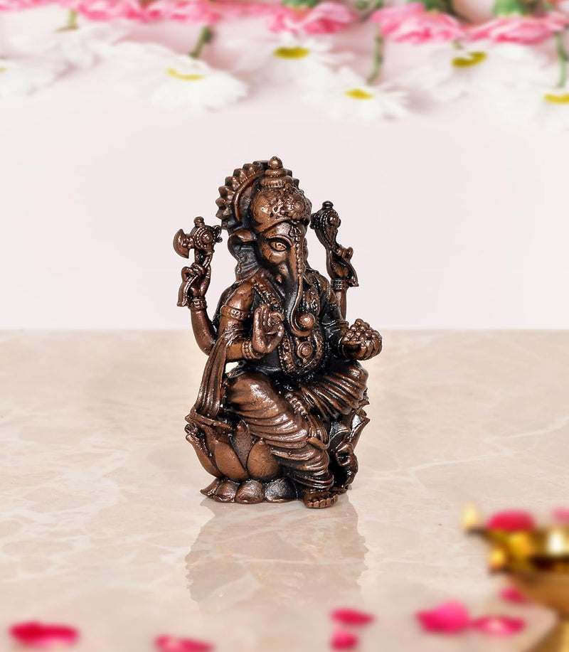 Copper Lord Ganesha Ganpati Idol Vinayak Religious Statue Copper Murti Multicolor (Height 2.75 Inch)