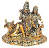 Gold metal Shiva Parvati Kartikeya Ganesha family idol statue, front, 6 in