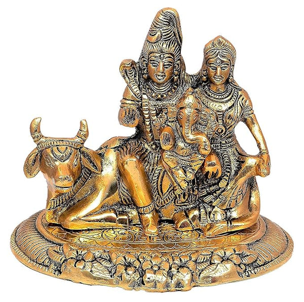 Metal Lord Shiva Parvati Kartikeya and Ganesha Murti Shiv Family Parivar Idol Statue for Home Décor Mandir Temple Gift Showpiece Gold Height 6 Inches