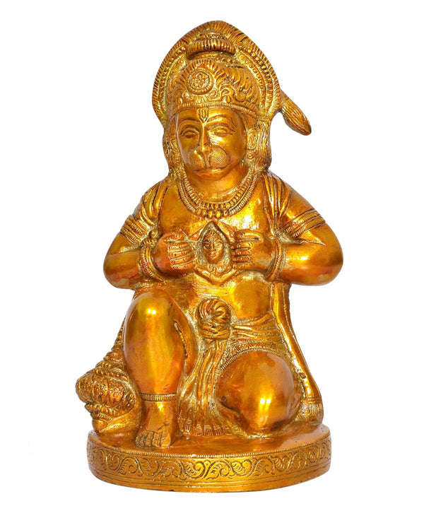 Brass Hanuman JI Sitting Statue Idol Sculpture Statue for Home Decor Pooja Mandir Temple (Height: 8 Inch)