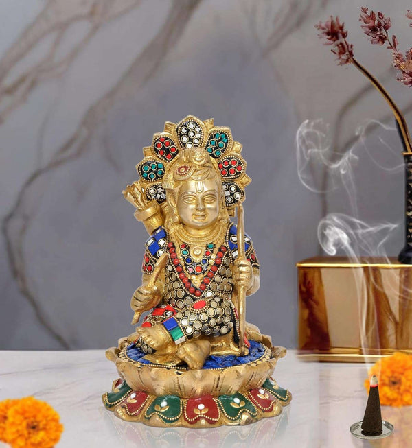 Brass Ram Lalla Sitting Murti Stone Work (Height : 9 inch) Mandir Setting