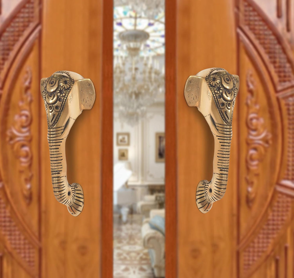 Brass Ganesha Face Door Handle Pair (Pack of 2) (Height : 8 inch)
