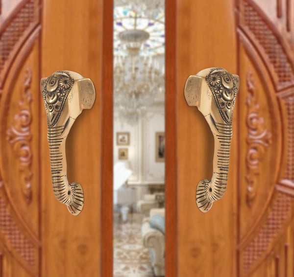 Brass Ganesha Face Door Handle Pair (Pack of 2) (Height : 8 inch)
