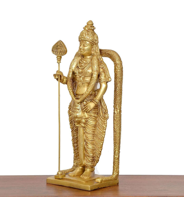 Brass Standing Lord Kartikeya Murugan Swaminatha Murti (Height 11.5 Inch) Study Setting