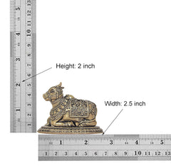 Size chart: Brass Nandi statue, height 2 in, width 2.5 in