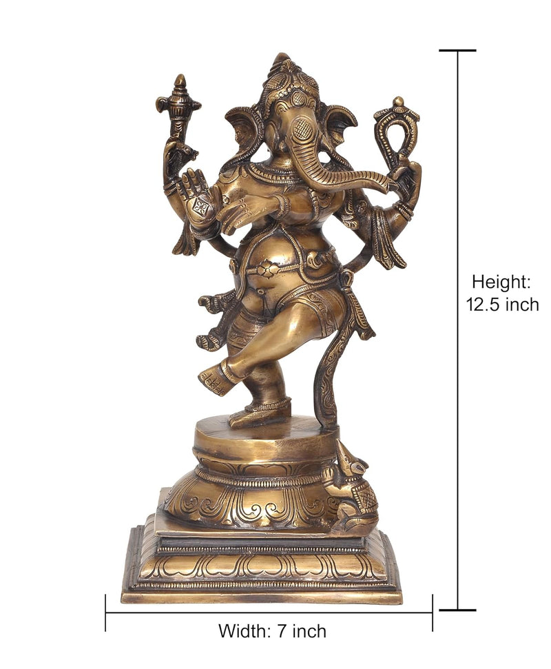 Brass Lord Dancing Ganesha Murti - Religious Statue for Home Office Mandir Temple Decor (Height 12.5 Inch)