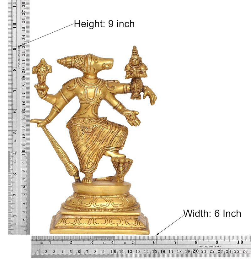 Brass Varaga Lakshmi Varaha Carrying Bhudevi Statue |Avatar of Bhagawan Vishnu| for Home, Mandir Pooja Decor Idol (Height: 9 Inch)