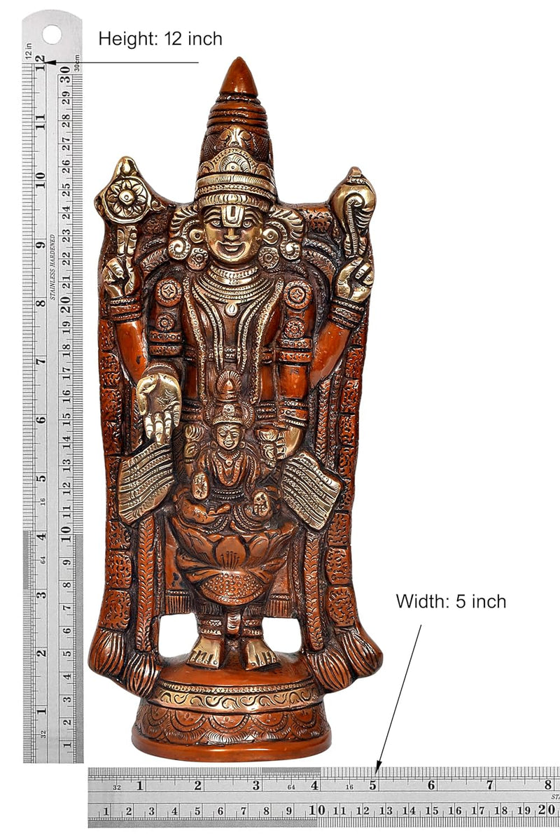 Brass Lord Tirupati Bala Ji Idol Statue Home Temple Office Figurine Showpiece Multicolour (Height 12 Inch)