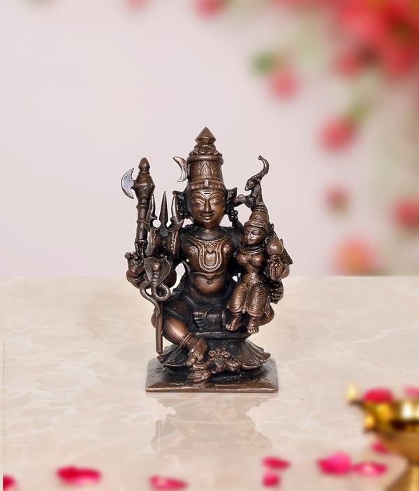 Copper Shiva and Parvati Statue for Home, Mandir Pooja Decor Idol Color-Copper (Height: 3 Inch)