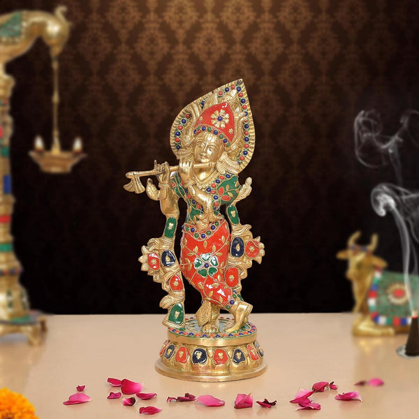 Brass Lord Krishna Idol (Height 13 Inch)