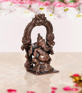 Copper Ganesha idol statue, other side view with ornate pillar details