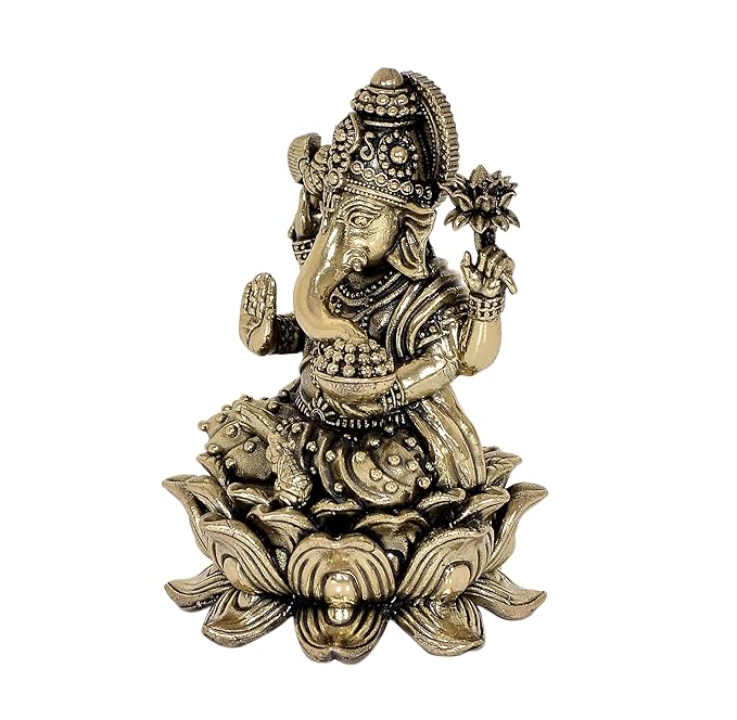 Fine Bronze Lord Ganesha Ganpati Idol Vinayak Religious Statue Murti (Height: 4 Inch)