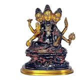 AONA brass seated Dattatreya idol, three faces, hands raised, 6.4 in