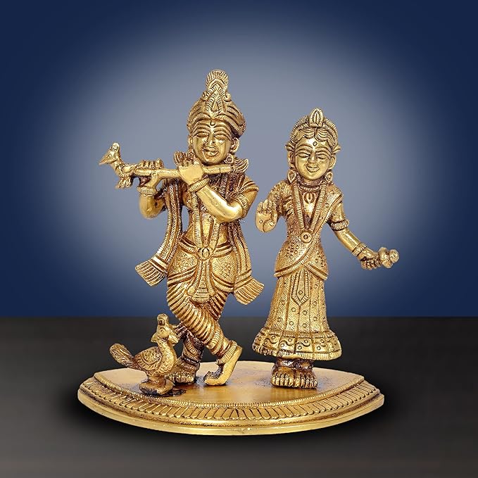 Brass Radha Krishna Statue Idol Statue, Height 6 Inch