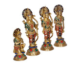 Brass Ram Darbar statue idol, group view of four posed figures with enamel accents