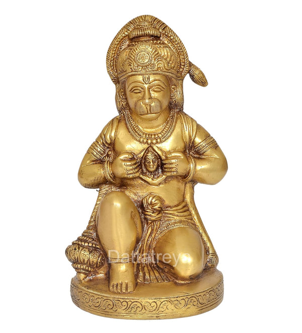 Brass Hanuman JI Sitting Statue Idol Sculpture Statue for Home Decor Pooja Mandir (Height: 8 Inch)