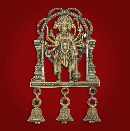 Bronze Panchmukhi Hanuman Idol | Wall Hanging with Bell (Height :7 Inches)