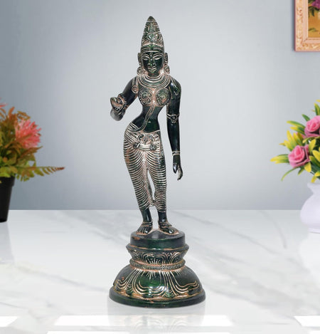 Brass Devi Uma Parvati Statue Hindu Goddess Parvati Idol for Home Temple Spiritual Decor and Religious Gifts (Height: 12 Inch) (Multicolor 1)